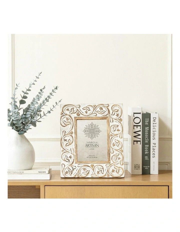 Wooden Handmade Swirl Table Decor Photo Frame 29cm in White image 2