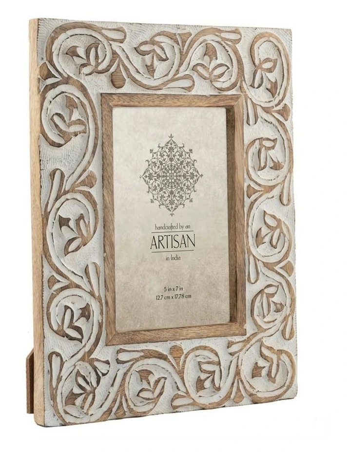 Wooden Handmade Swirl Table Decor Photo Frame 29cm in White image 3