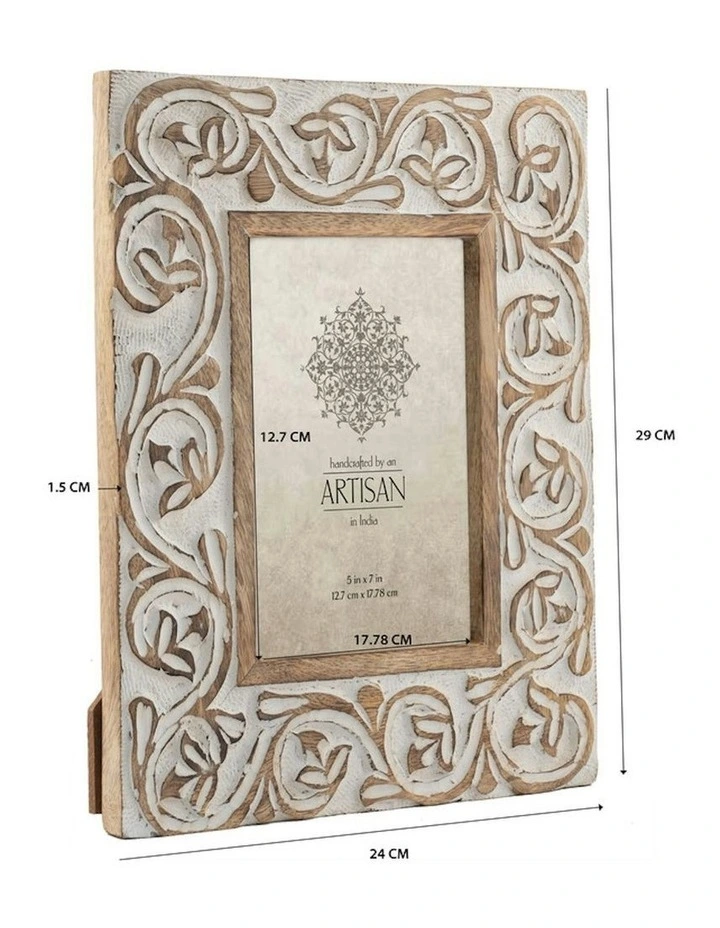 Wooden Handmade Swirl Table Decor Photo Frame 29cm in White image 6