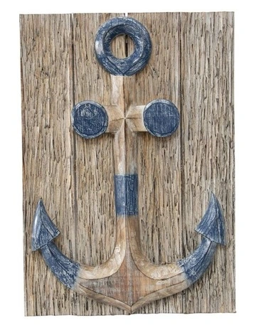 Hand-carved Ship Anchor Coloured Wall Art in Natural