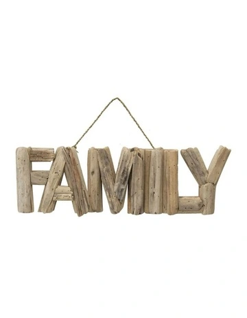 Handmade Hanging Wooden Family Plaque Sign Wall Art 50cm in Natural