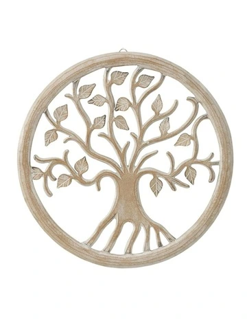 Handmade Wooden Round Tree-Of-Life Wall Art 40cm in Natural