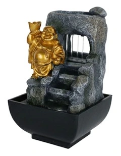 Auric Laughing Buddha Fountain 14x14x20cm in Multi