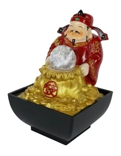 God Of Wealth Fountain 14x14x20cm in Multi