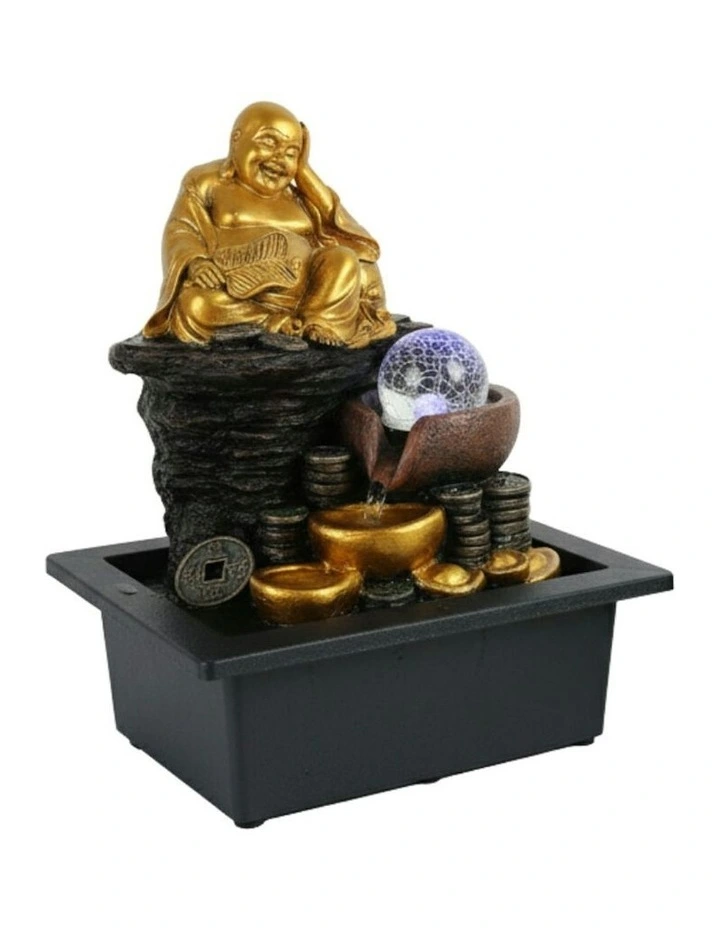 Gilt Laughing Buddha Fountain 24x18x27cm in Multi image 3