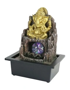 Wood Ganesha Fountain 24x18x27cm in Multi