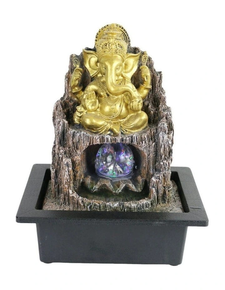 Wood Ganesha Fountain 24x18x27cm in Multi image 2