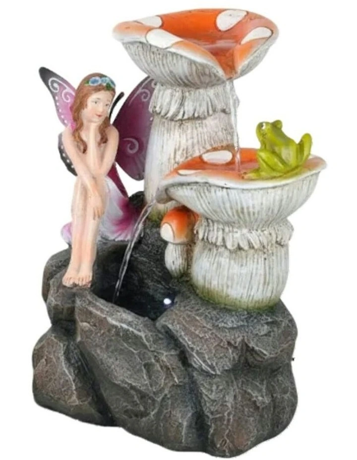 Mushroom Fairy Frog Fountain 32x26x42cm in Multi image 1