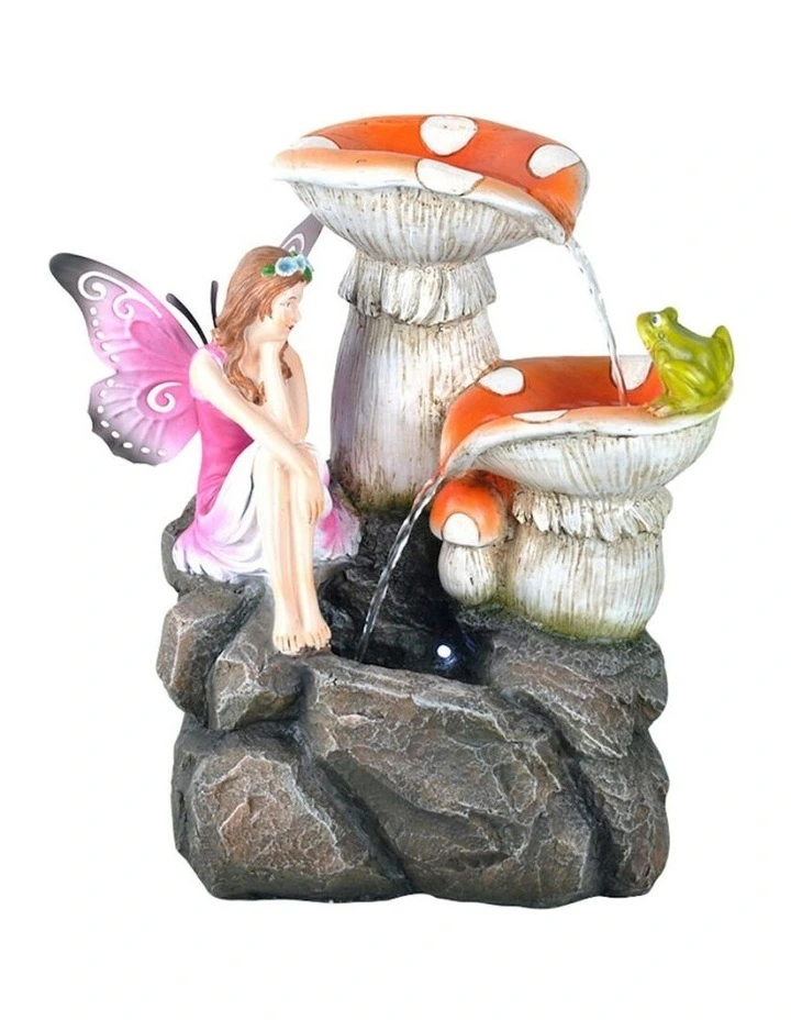 Mushroom Fairy Frog Fountain 32x26x42cm in Multi image 2
