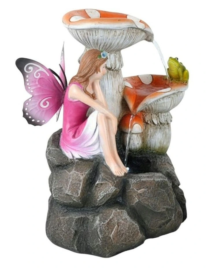 Mushroom Fairy Frog Fountain 32x26x42cm in Multi image 3
