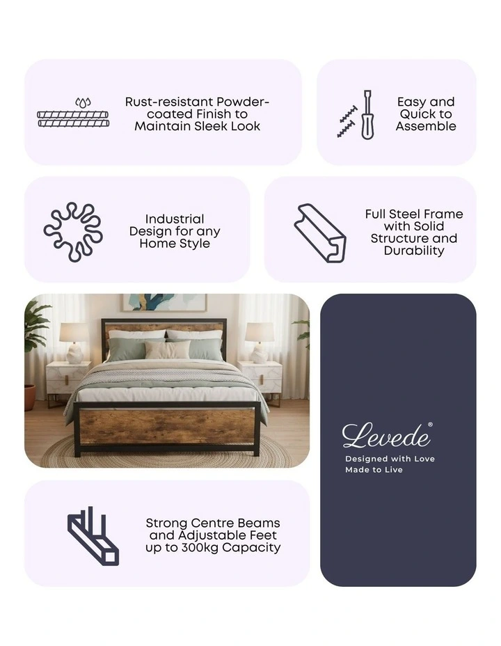 Double Metal Bed Frame in Rustic Brown image 4