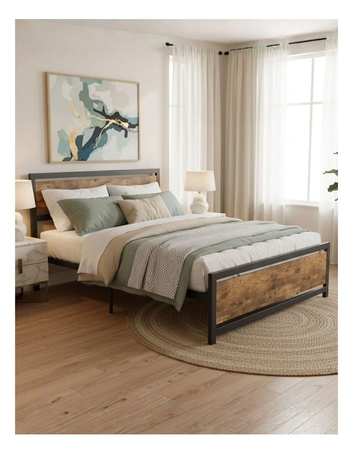 Queen Metal Bed Frame in Rustic Brown image 1