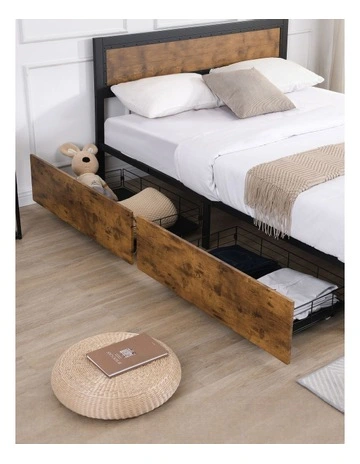 4 Queen Storage Drawers Bed Frame in Brown
