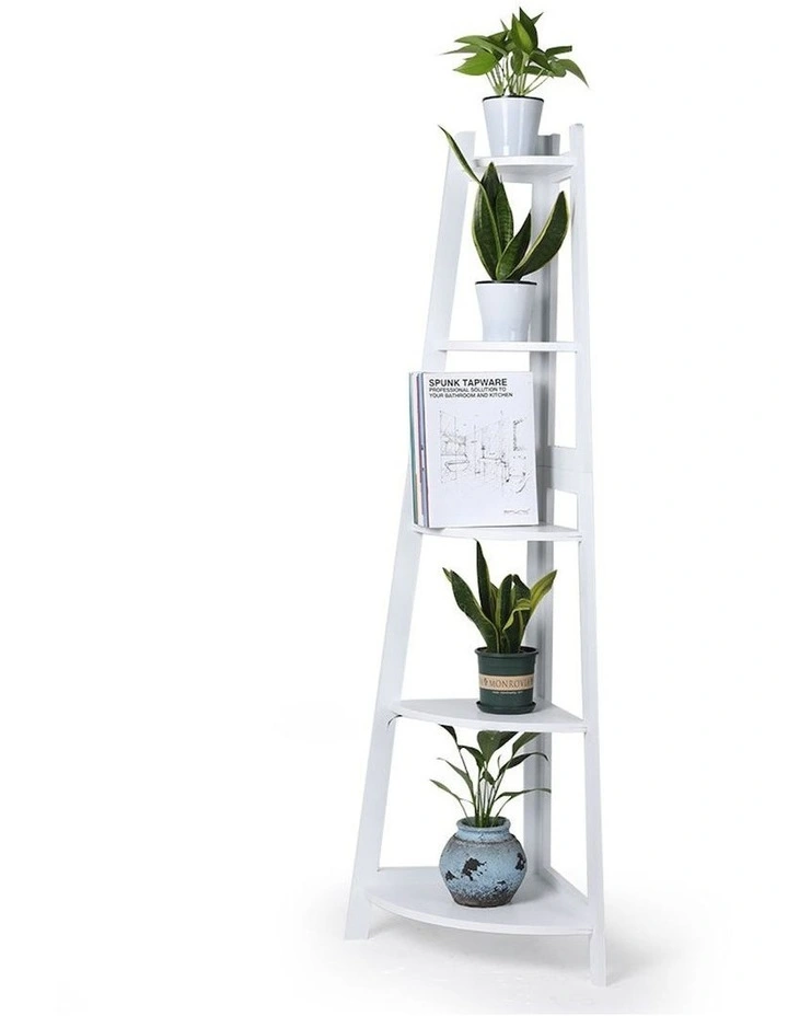 5 Tier Corner Shelf Rack in White image 1