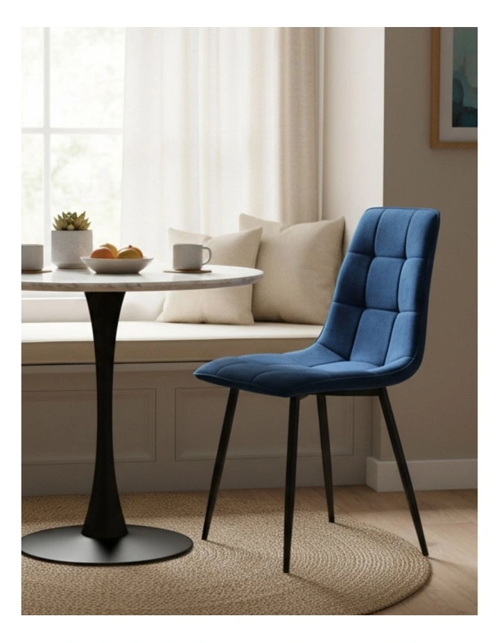 Padded Seat Velvet Dining Chairs x4 in Blue image 2
