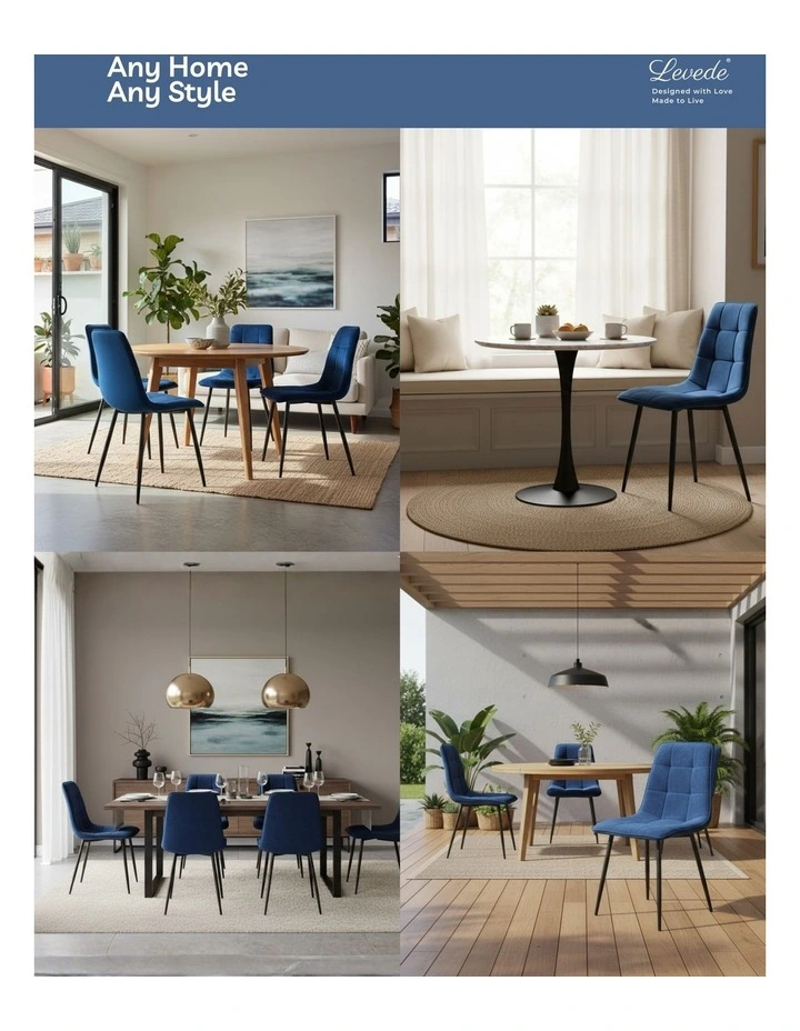 Padded Seat Velvet Dining Chairs x4 in Blue image 4