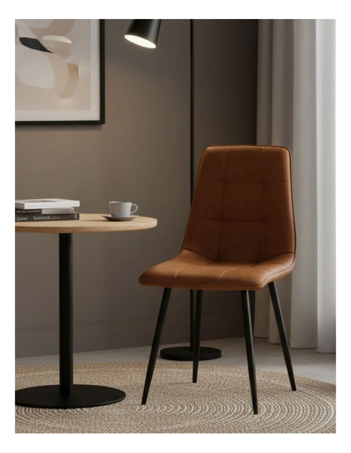 Padded Seat PU Leather Dining Chairs 4x in Brown image 2