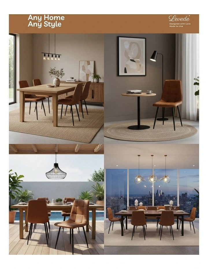 Padded Seat PU Leather Dining Chairs 4x in Brown image 4