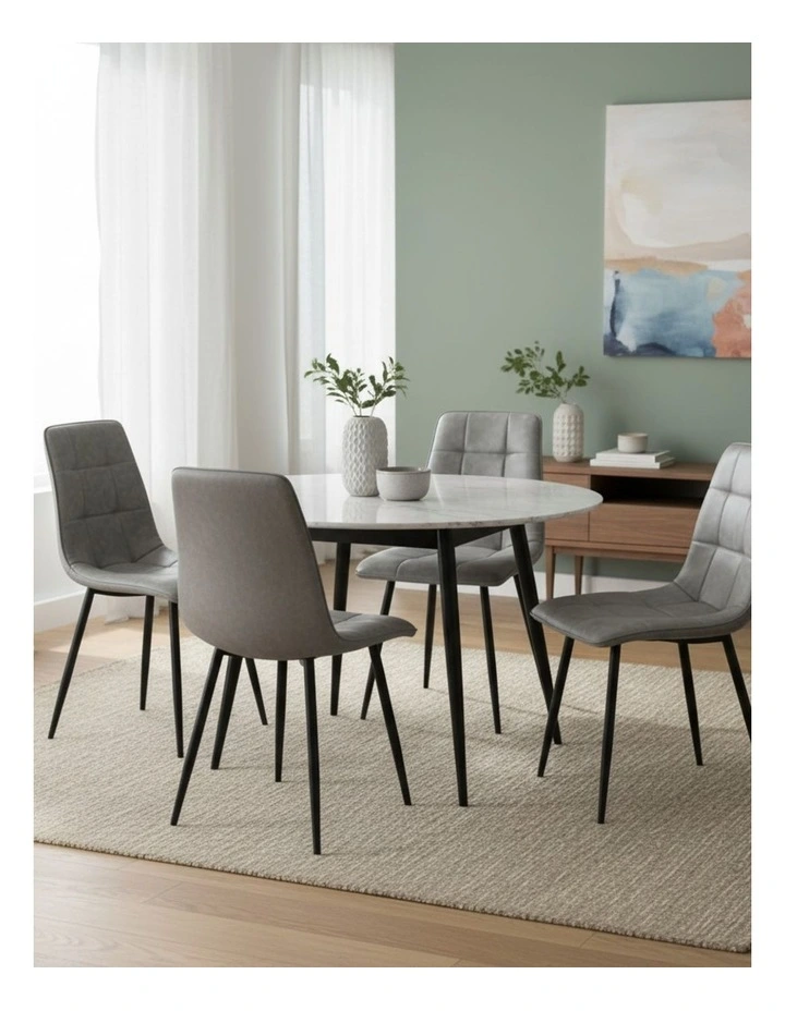 Padded Seat PU Leather Dining Chairs 4x in Grey image 2