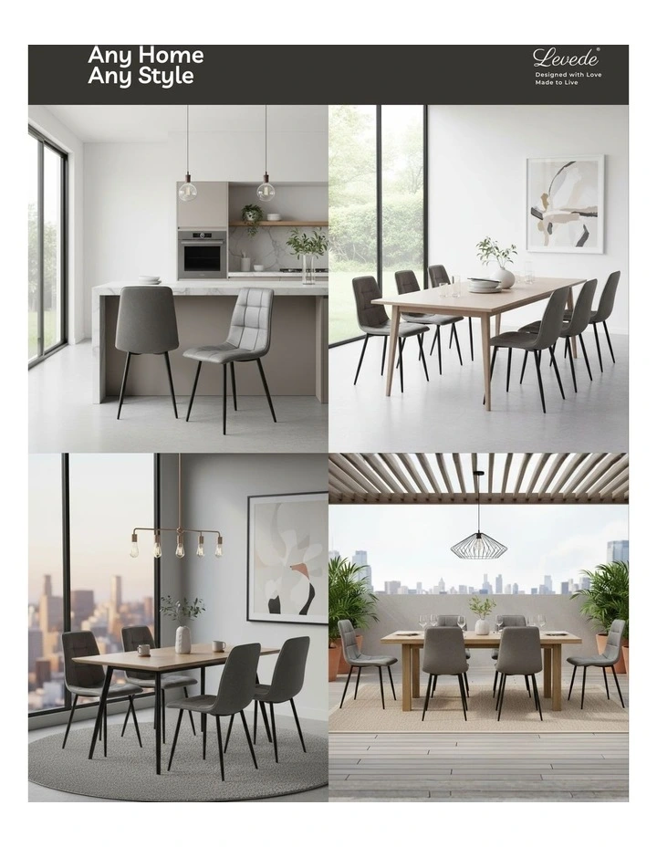 Padded Seat PU Leather Dining Chairs 4x in Grey image 4