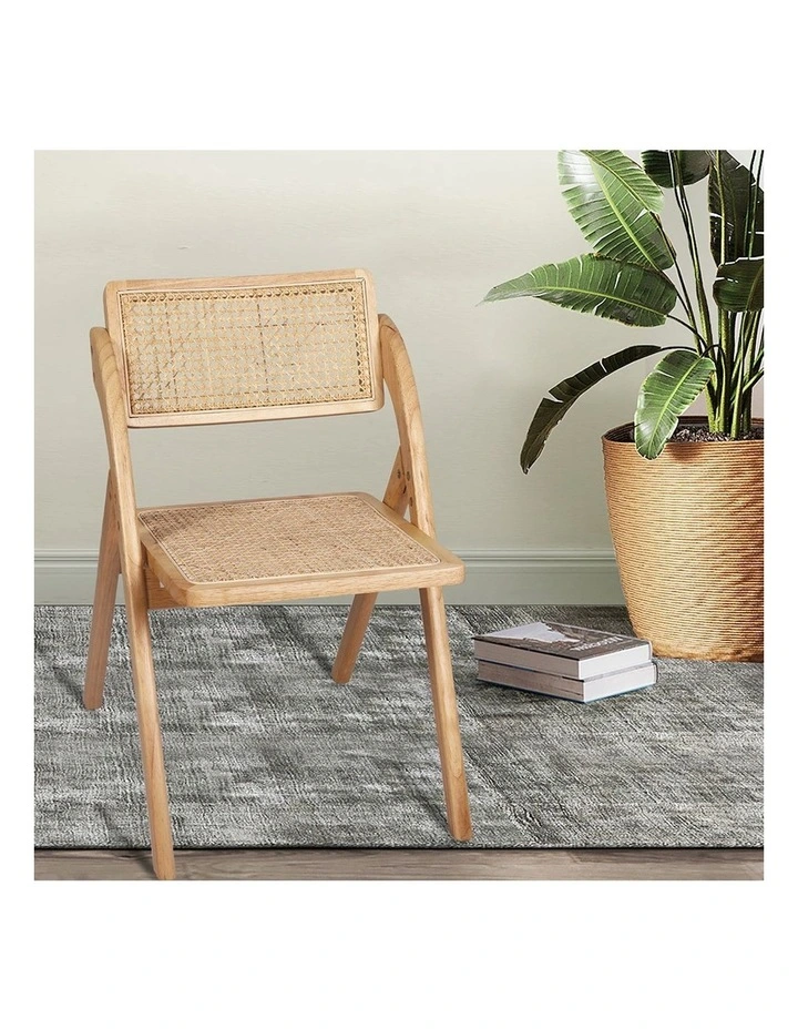 2X Dining Chairs Foldable Wood Rattan Furniture Lounge Seat in Brown image 7