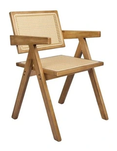 Solid Wood Rattan Armchair in Natural