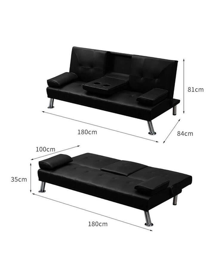 Adjustable 3 Seater Sofa Bed in Black image 3
