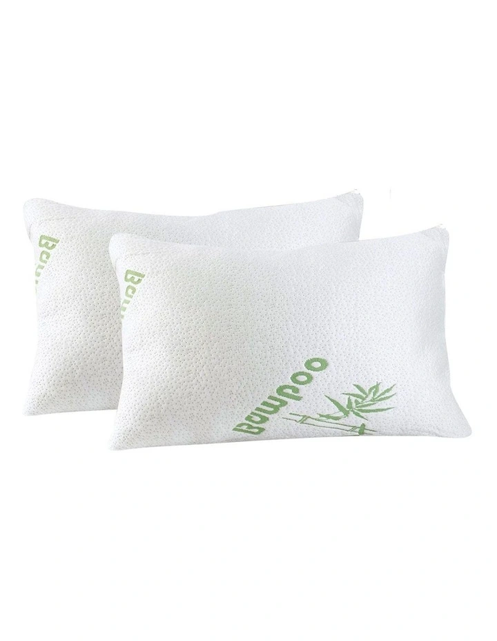 Bamboo Memory Foam Pillow 70x40cm x2 in White image 2