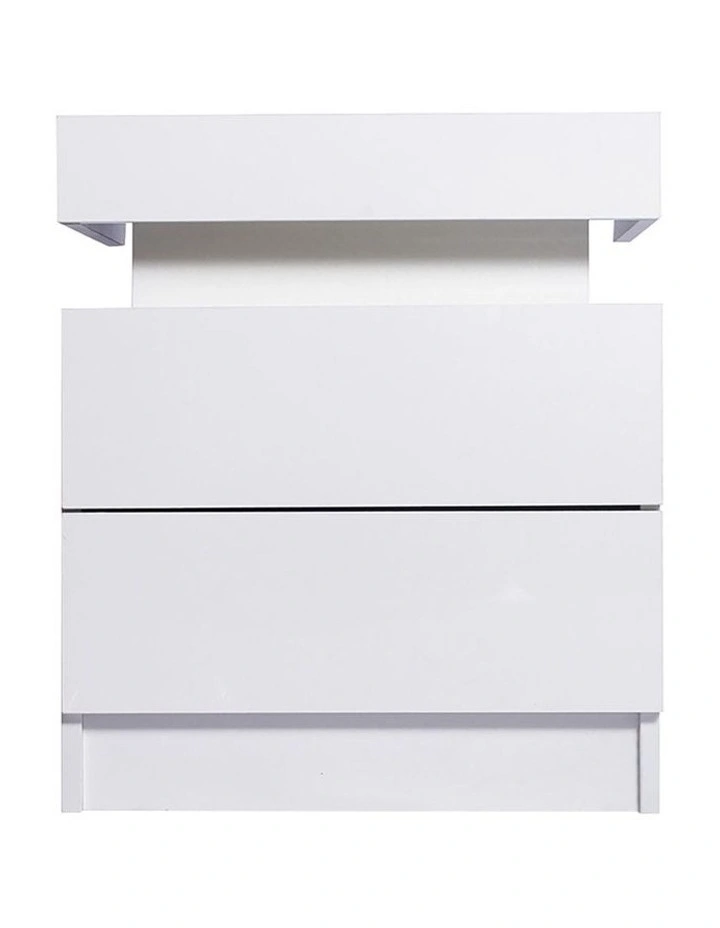 Bedside Tables RGB LED Side Table 2 Drawers High Gloss Nightstand Cabinet in White image 4