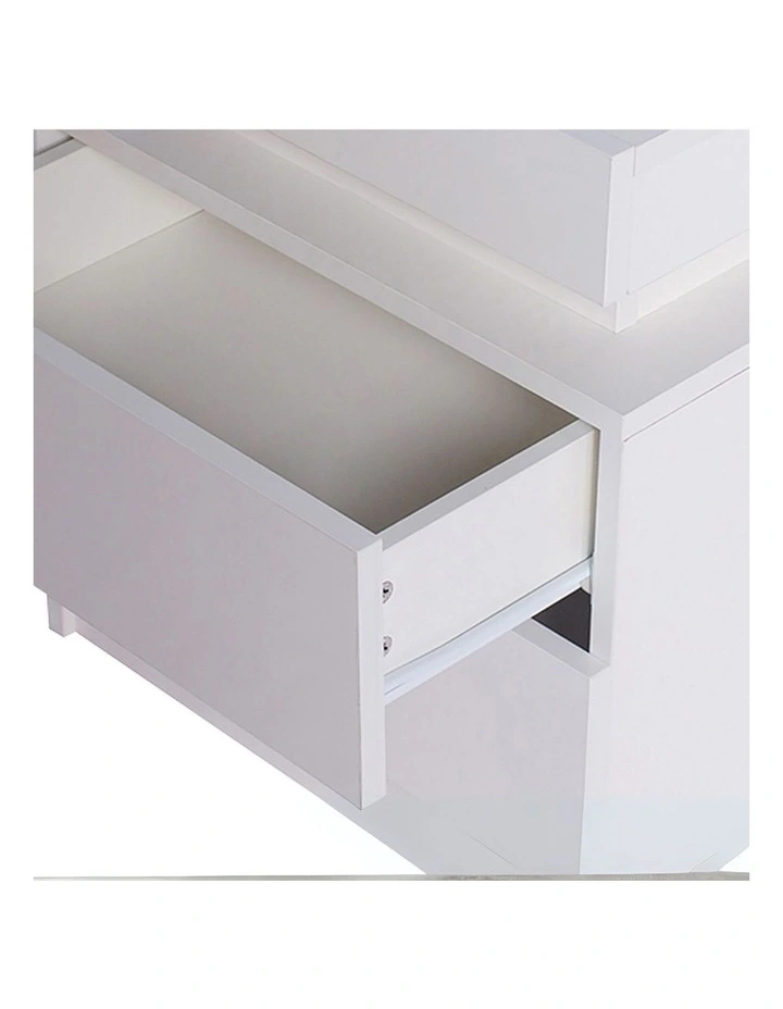 Bedside Tables RGB LED Side Table 2 Drawers High Gloss Nightstand Cabinet in White image 6