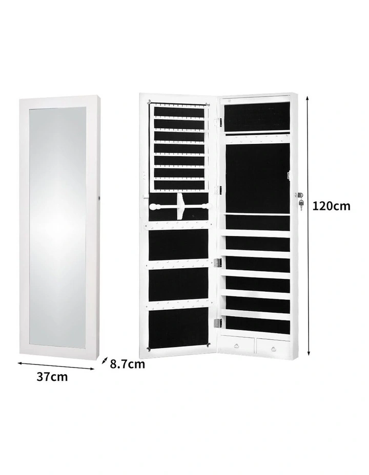 LED Mirror Jewellery Cabinet in White image 3