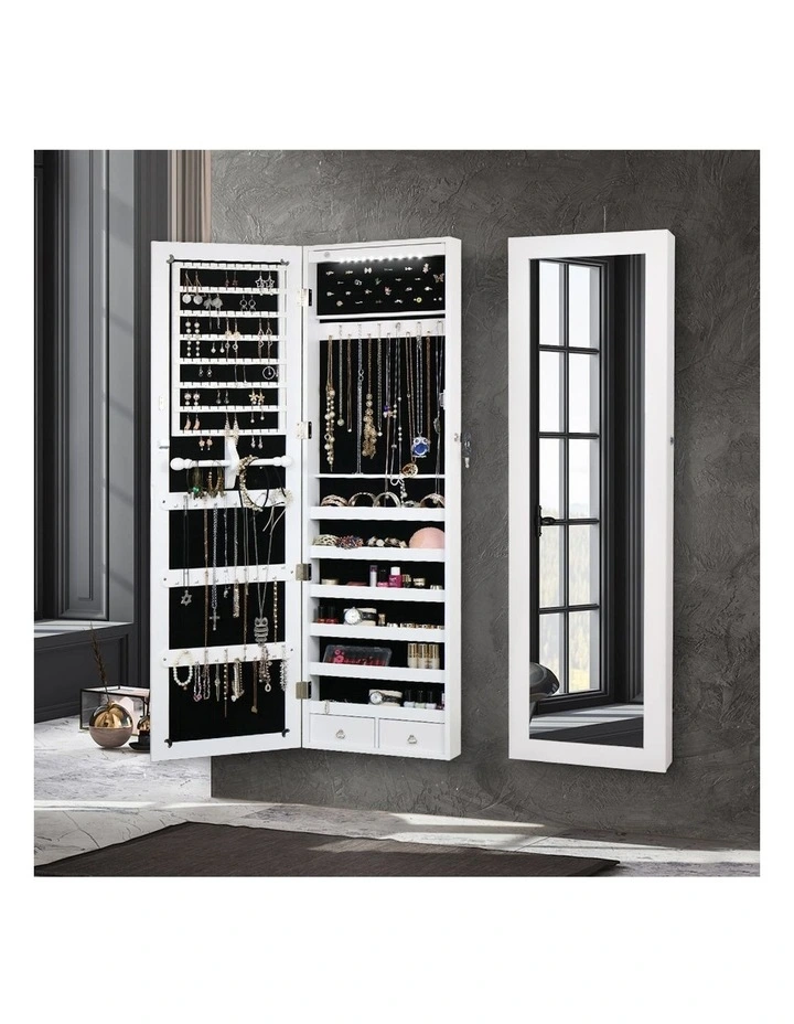 LED Mirror Jewellery Cabinet in White image 7