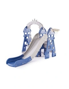 Kids Slide Swing Basketball Ring Hoop Activity Center Toddlers Play Set in Navy Blue And Grey