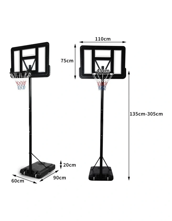 Basketball Hoop Stand Portable 3.05M Height Adjustable Net Ring Backboard in Black image 3