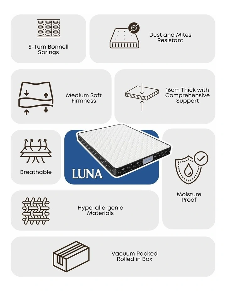 King Single Spring Mattress Medium Soft 16cm in White image 4