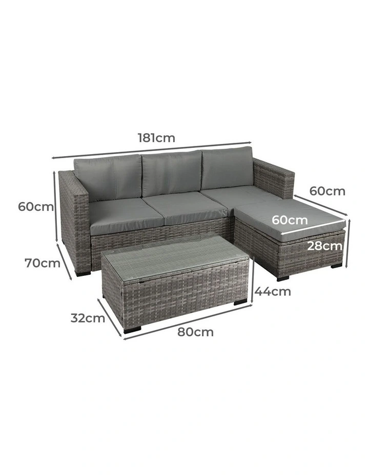 Outdoor Sofa Chair & Table Set 5 Piece in Grey image 3