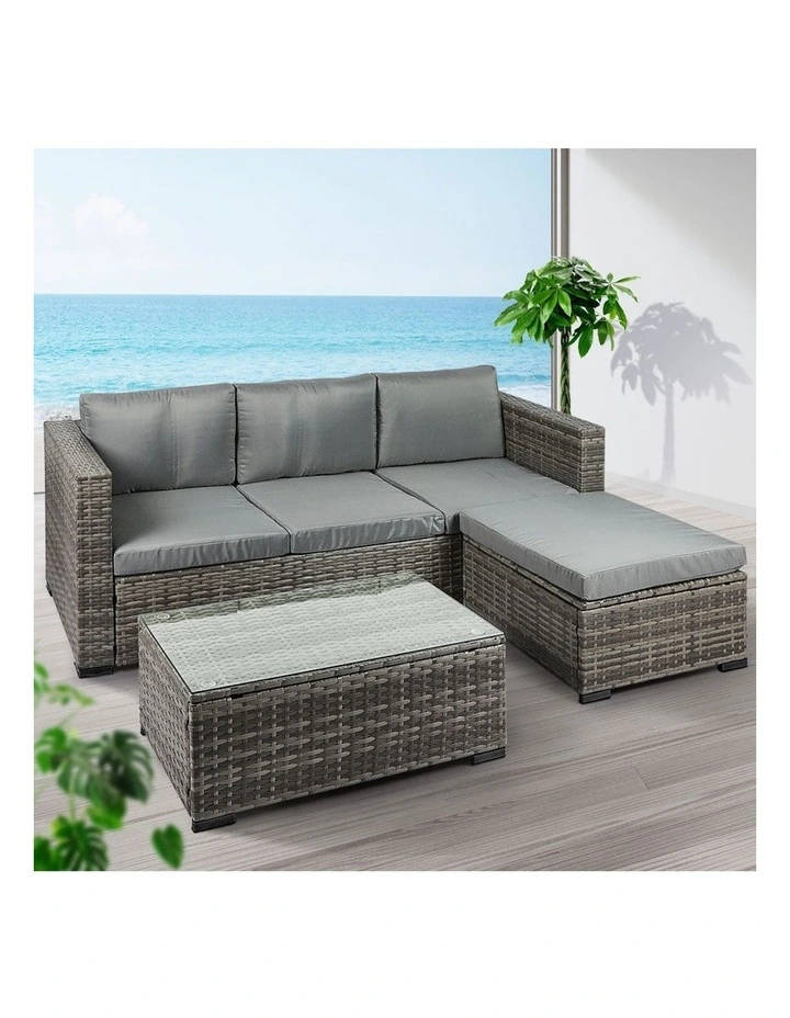 Outdoor Sofa Chair & Table Set 5 Piece in Grey image 7