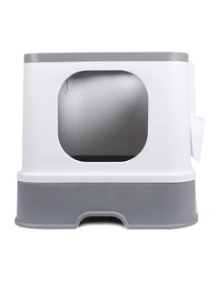 Large Fully Enclosed Cat Litter Box in White/Grey