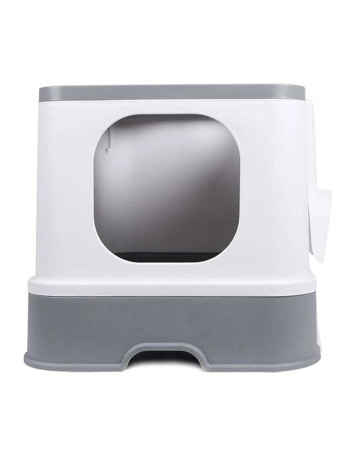 Large Fully Enclosed Cat Litter Box in White/Grey image 1