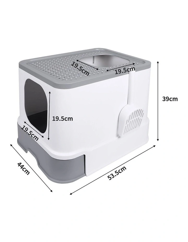Large Fully Enclosed Cat Litter Box in White/Grey image 3