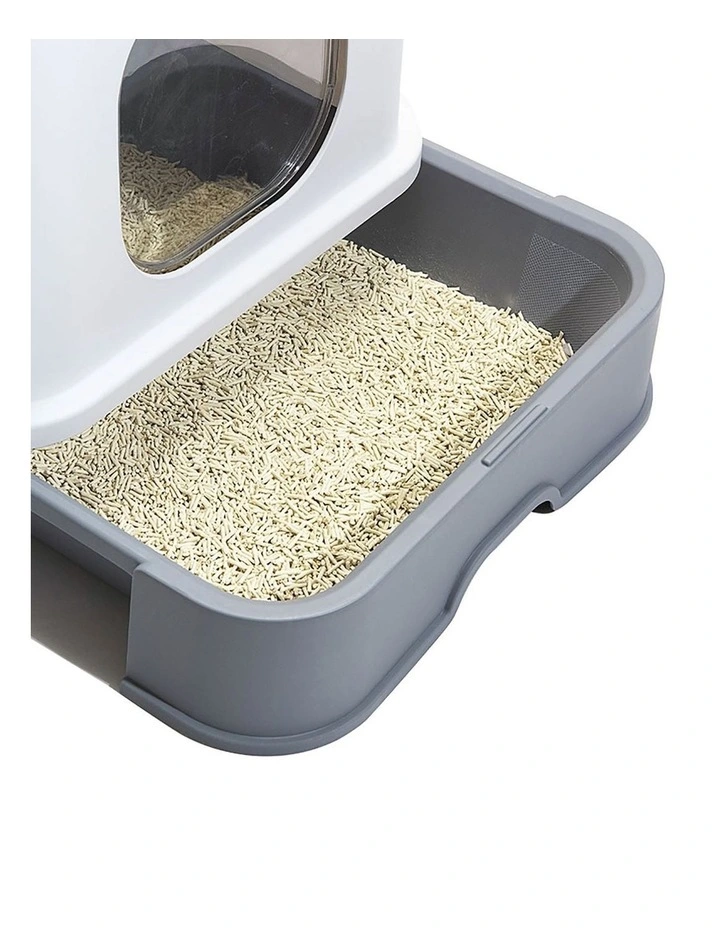Large Fully Enclosed Cat Litter Box in White/Grey image 5