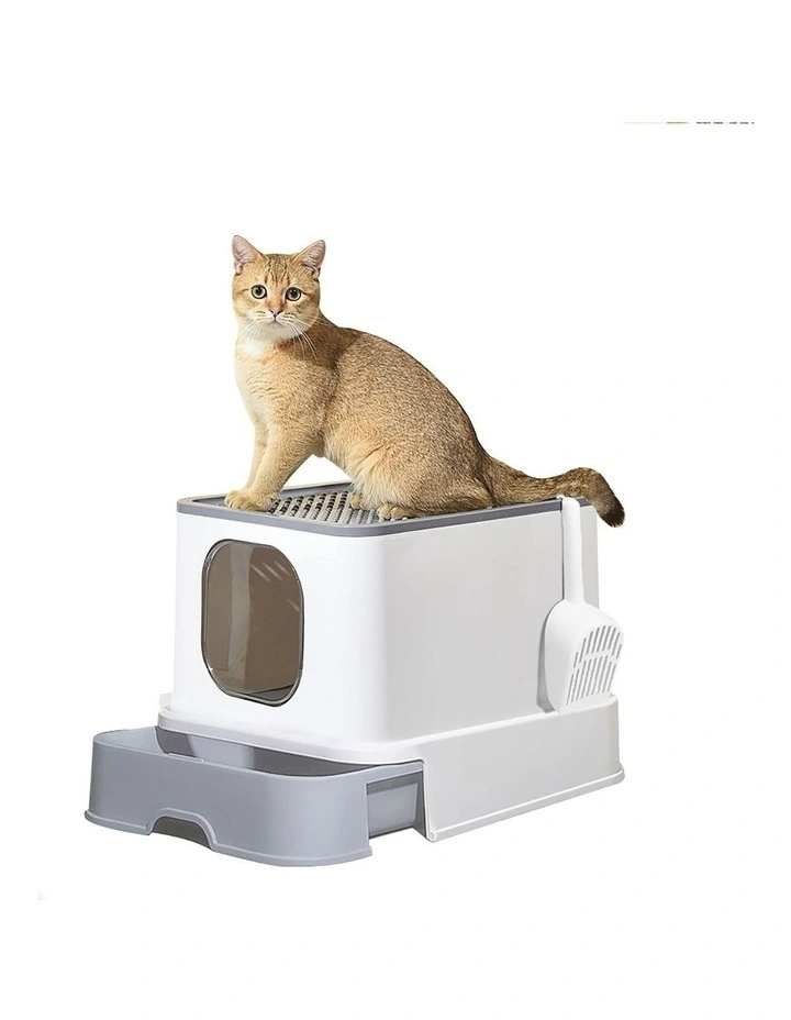 Large Fully Enclosed Cat Litter Box in White/Grey image 7