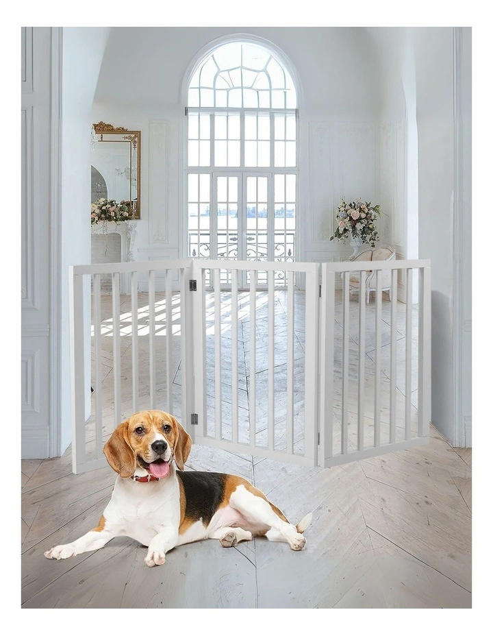 3 Panel Wooden Dog Fence in White image 2