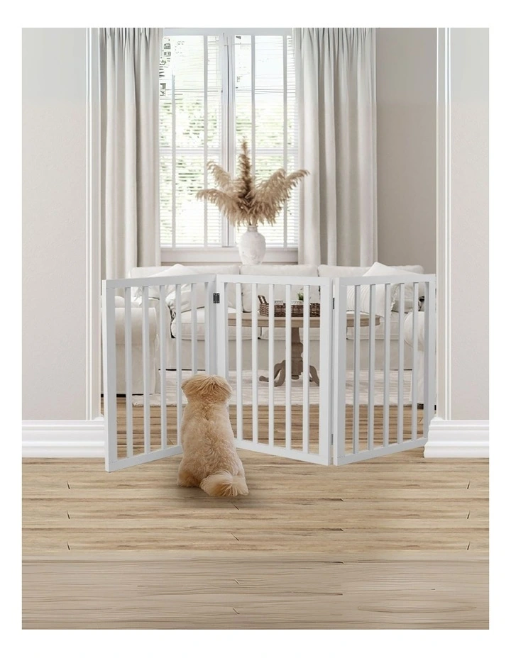 3 Panel Wooden Dog Fence in White image 7