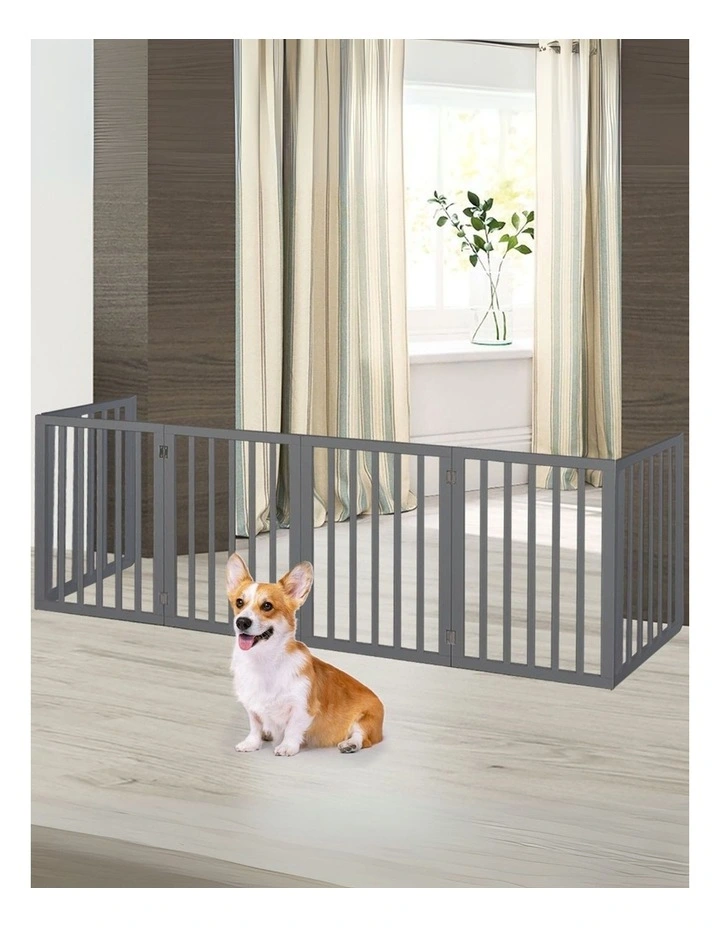 6 Panels Wooden Dog Fence in Grey image 2