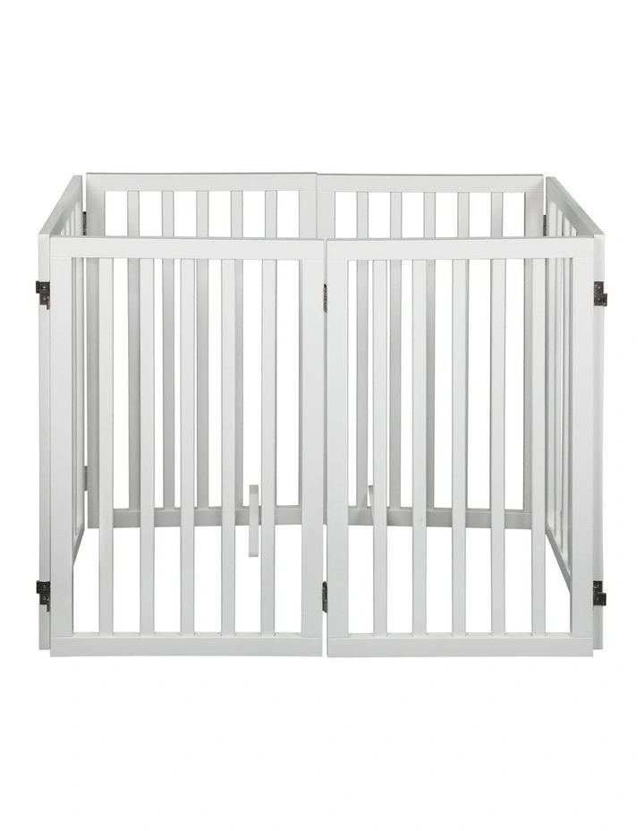 6 Panels Wooden Dog Fence in White image 1