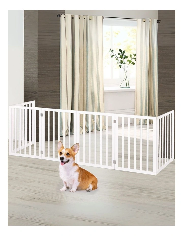 6 Panels Wooden Dog Fence in White image 2