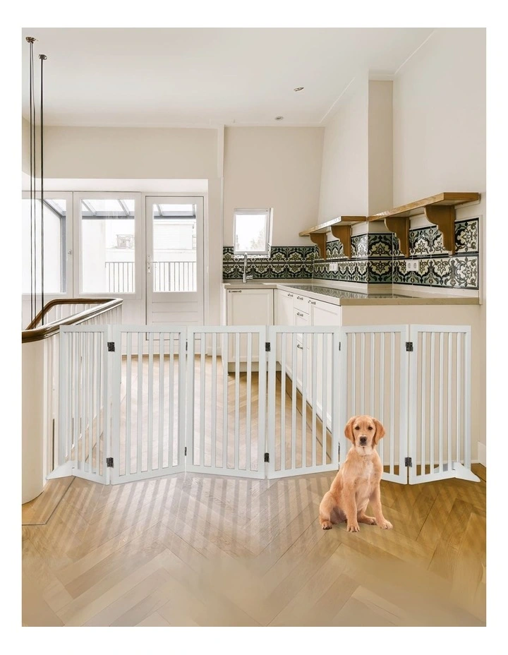 6 Panels Wooden Dog Fence in White image 7
