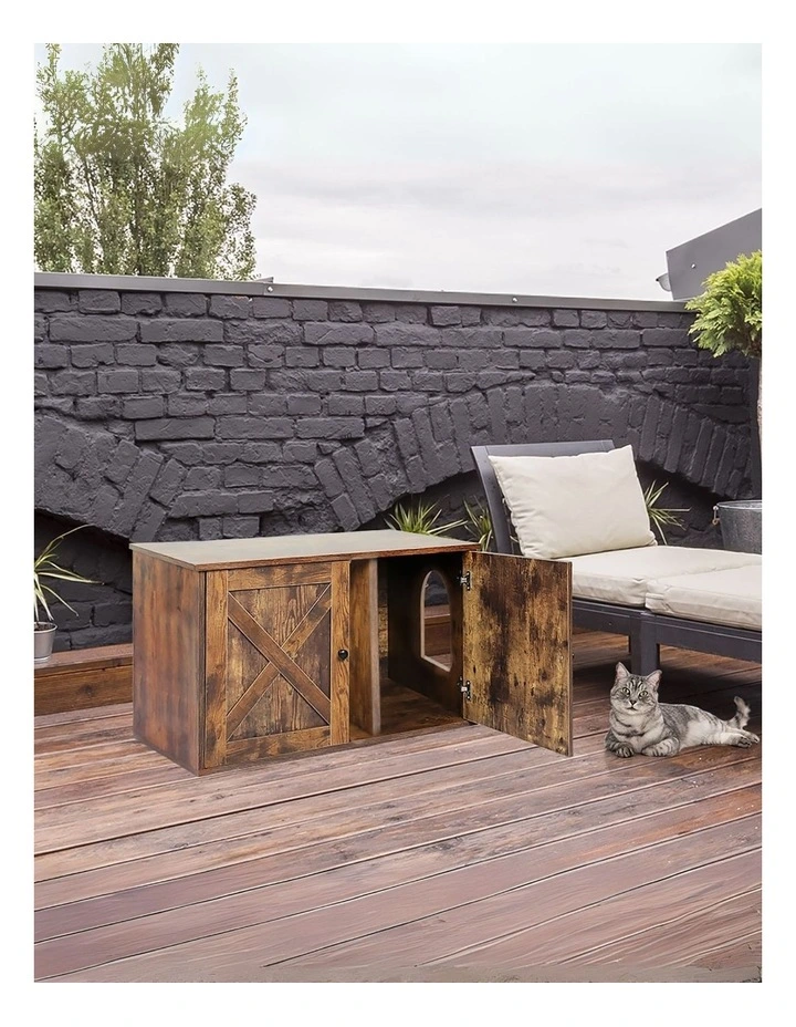 Enclosed Cat Litter Cabinet Box in Brown image 7