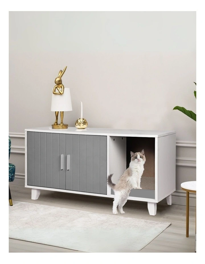 Enclosed Cat Litter Cabinet Box in Grey image 2